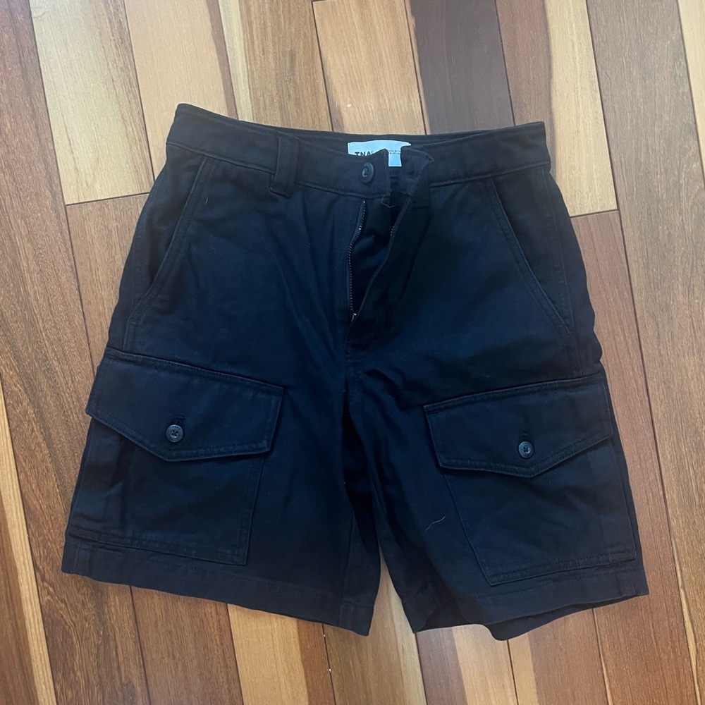 Aritzia TNA black denim cargo shorts size 0